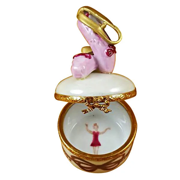 Ballet Shoes on Round Limoges Porcelain Box