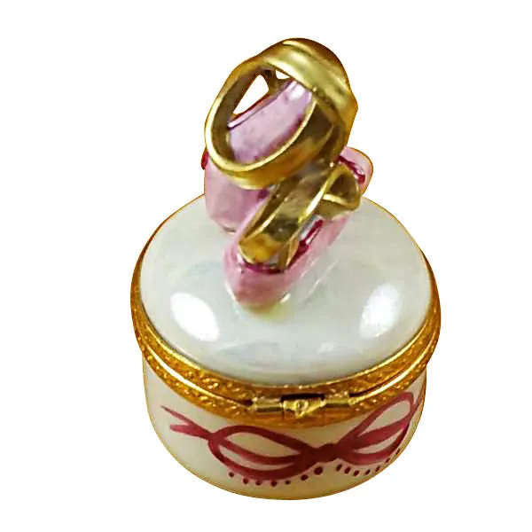 Ballet Shoes on Round Limoges Porcelain Box