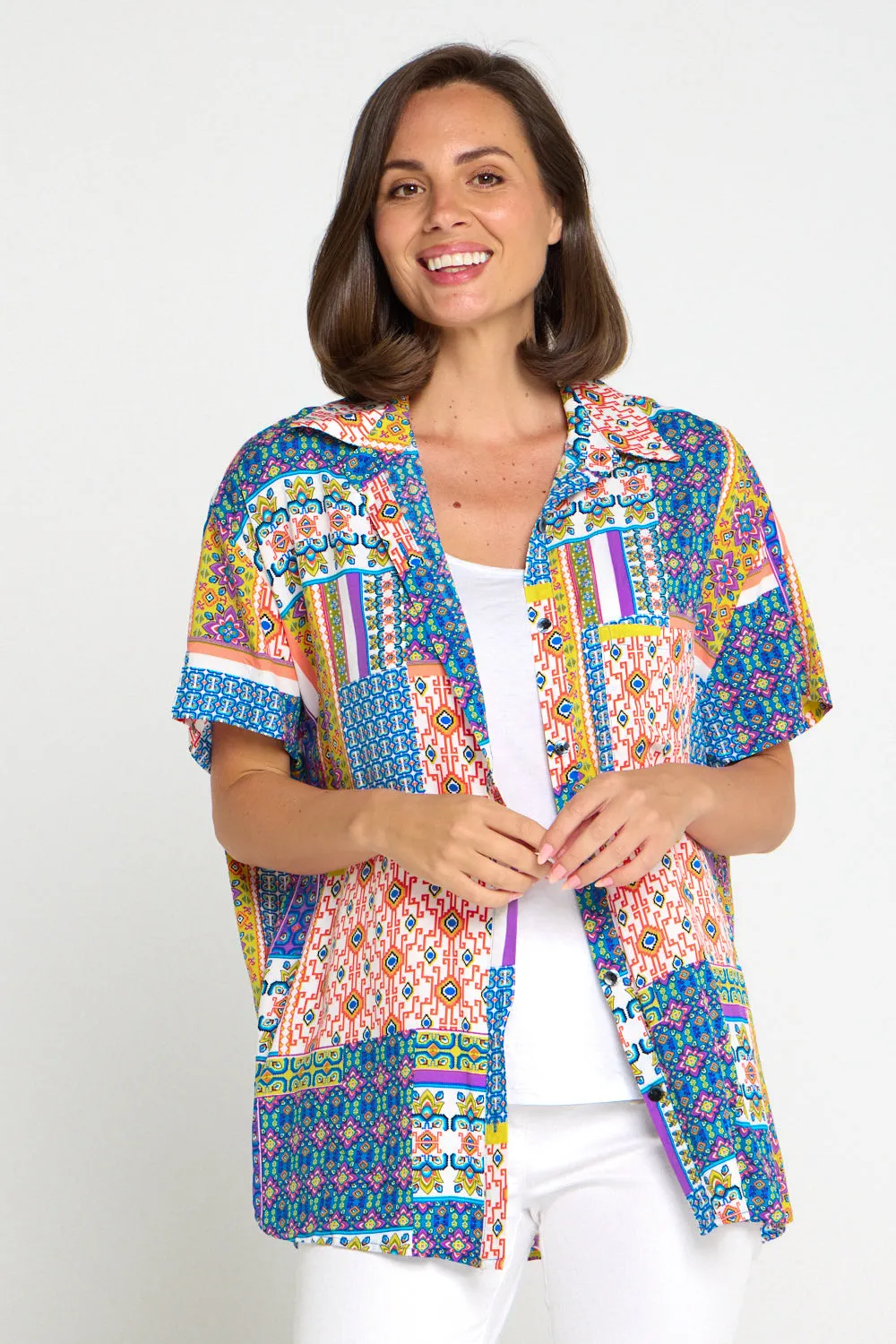 Caloundra Shirt - Cobalt/Citrus Ceramic