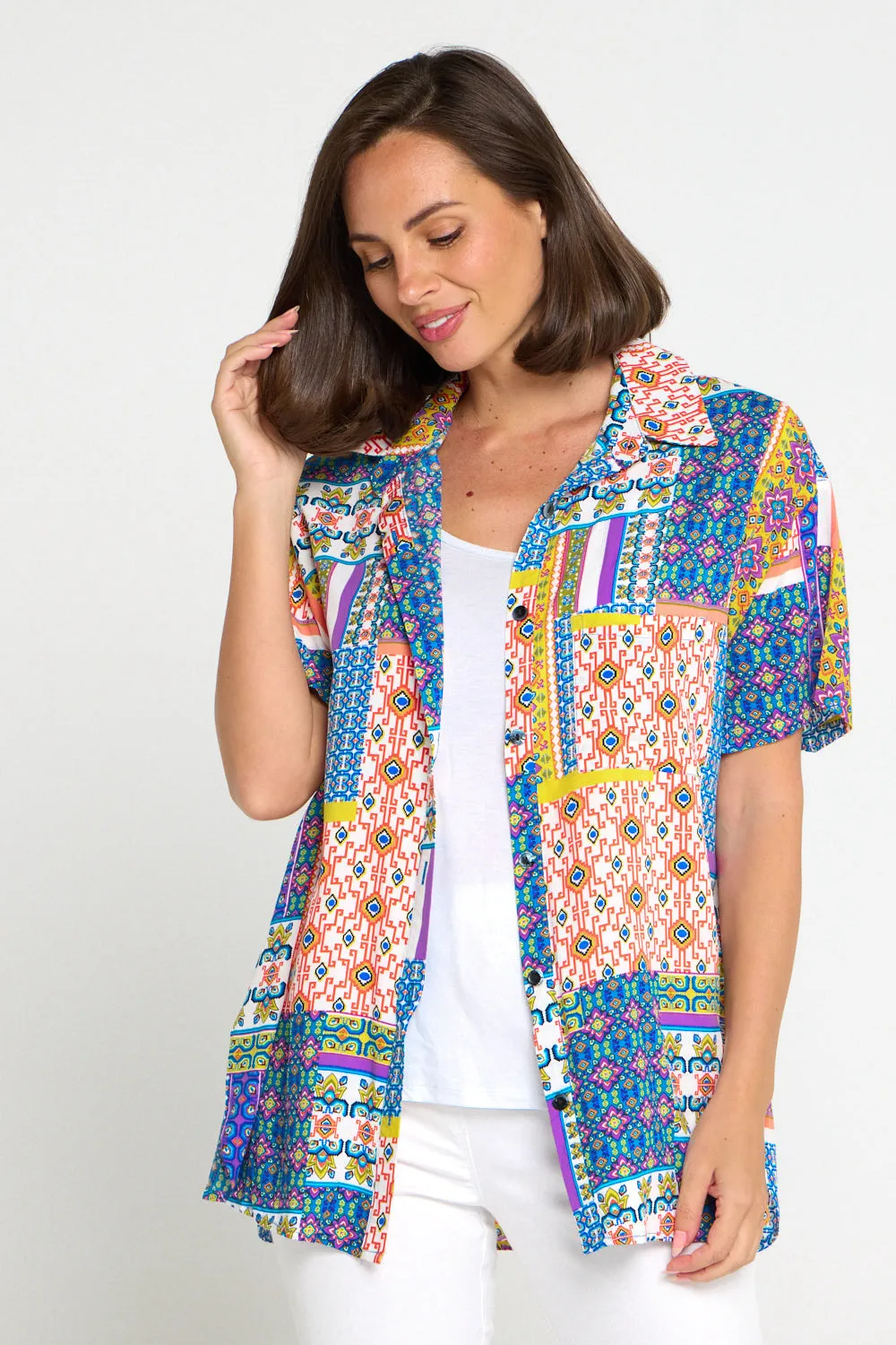 Caloundra Shirt - Cobalt/Citrus Ceramic
