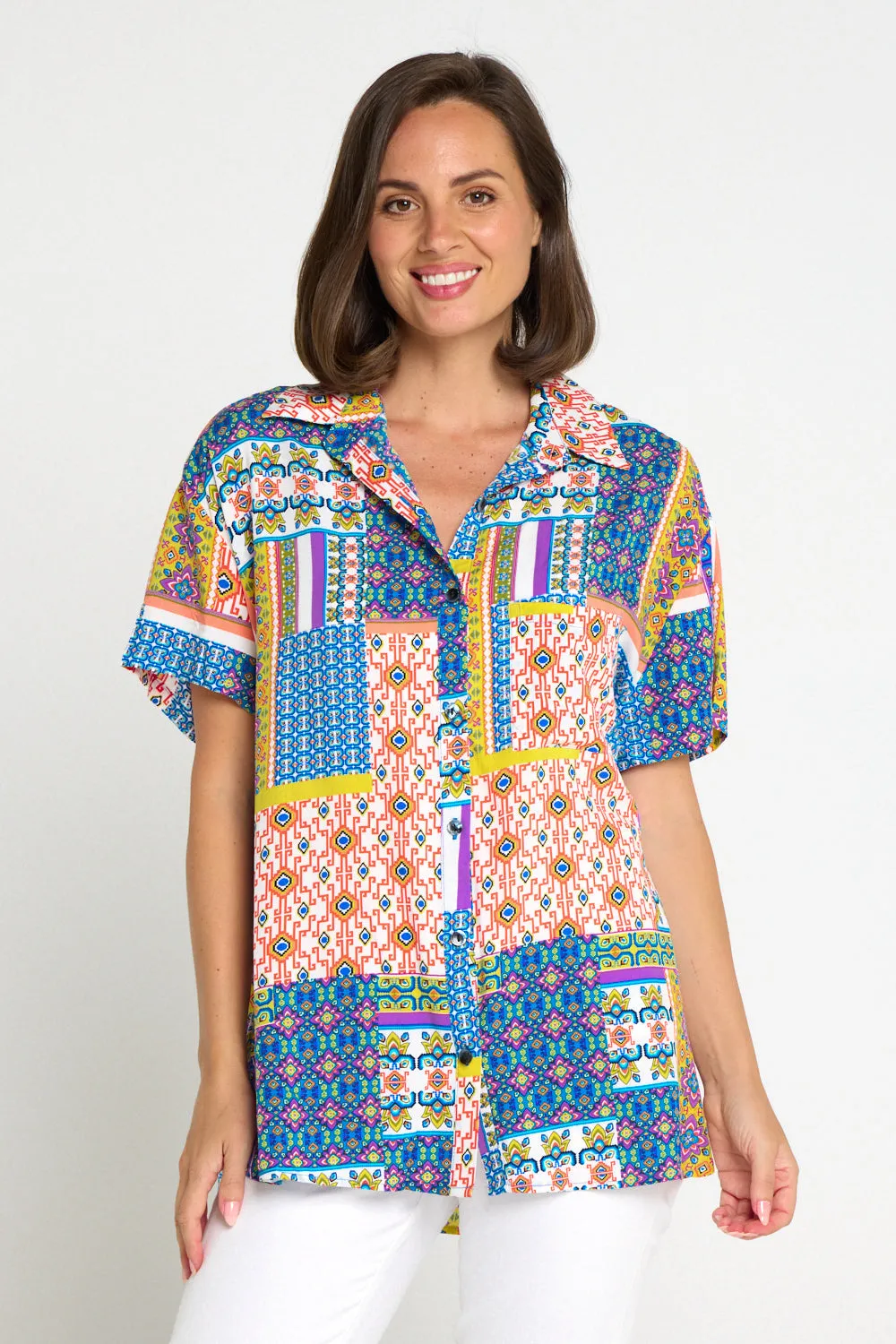Caloundra Shirt - Cobalt/Citrus Ceramic