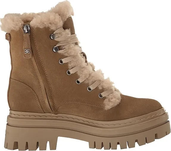 Sam Edelman Kyler Washed Taupe Lace Up Rounded Toe Chunky Sole Ankle Boots