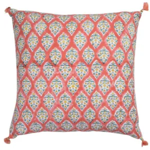 Traditional Hand Processed Block Printed Coral Cushion with Insert - 45cm x 45cm x 10cm
