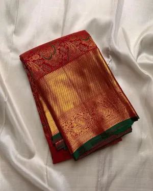 Traditional Red Soft Silk Saree With Beauteous Blouse Piece