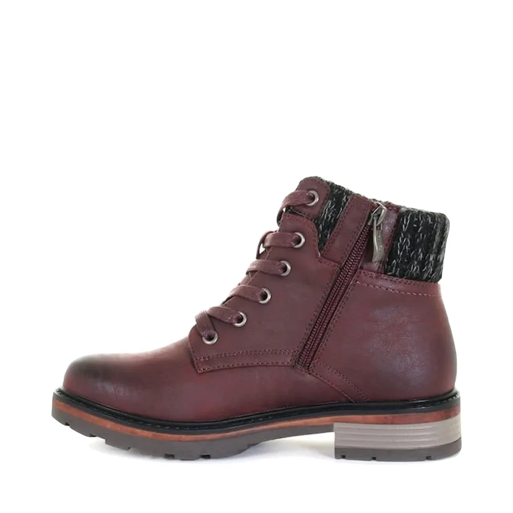 Wanderlust Women's Amy Knit Cuff Waterproof Lace Boot (Burgundy)